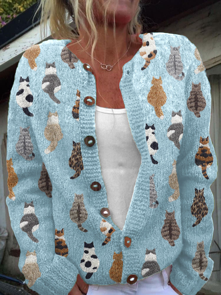 Charlotte™ | Cosy Cat Print Cardigan