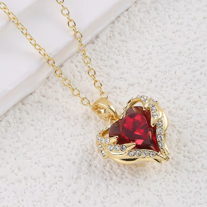 Angel Embrace Ruby Heart Necklace | Gold