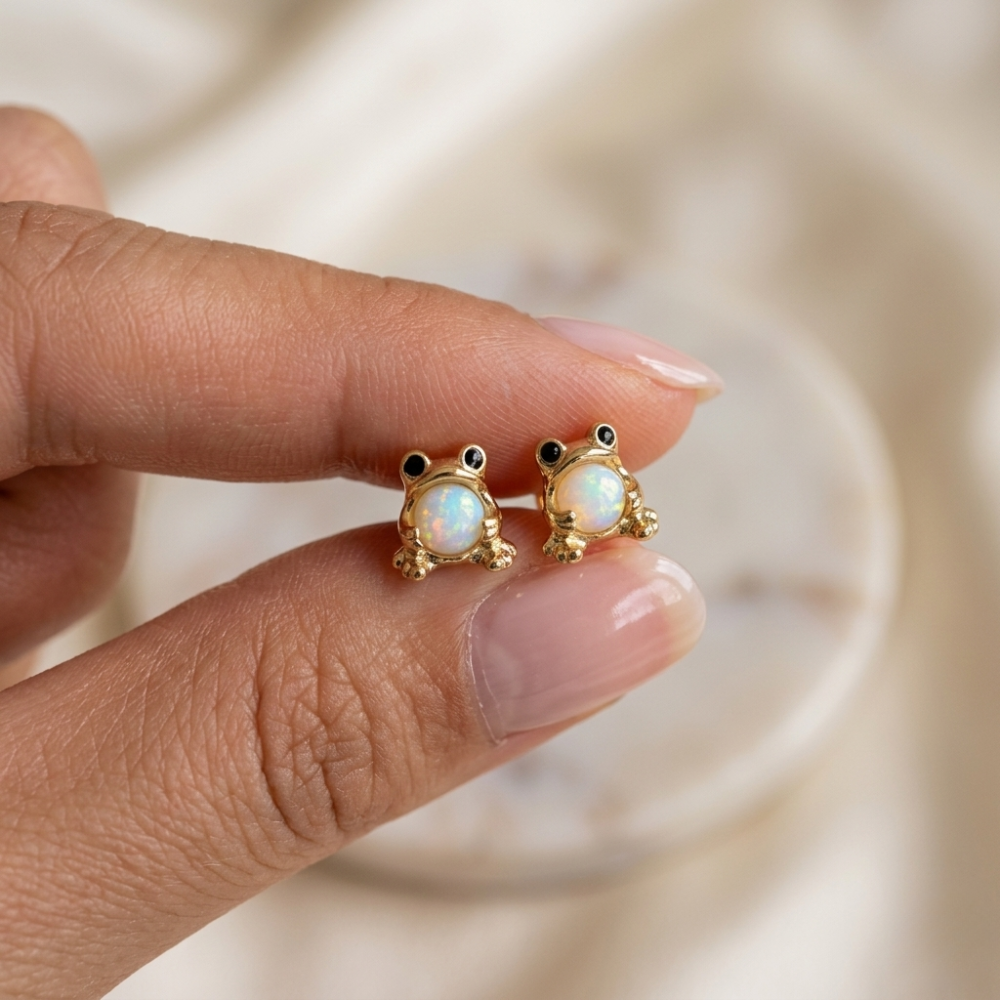 Opal Frog Earrings