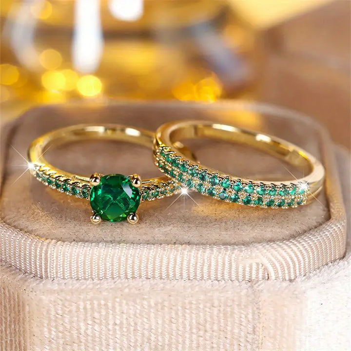 Serena Emerald Duo Ring Set | Gold