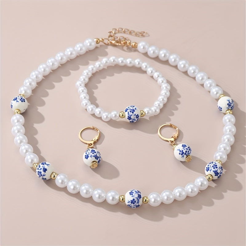 Porcelain Bloom Pearl Jewelry Set