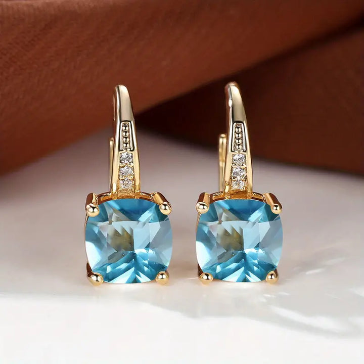 Mystic Sapphire Stone Hoop Earrings | Gold
