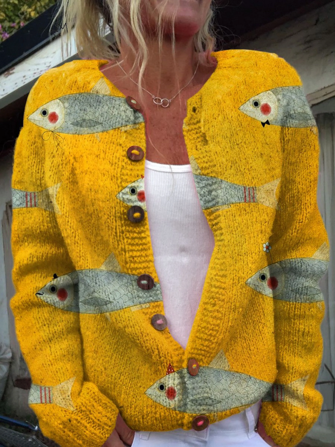 Anouk™ | Fish Print Knit Cardigan