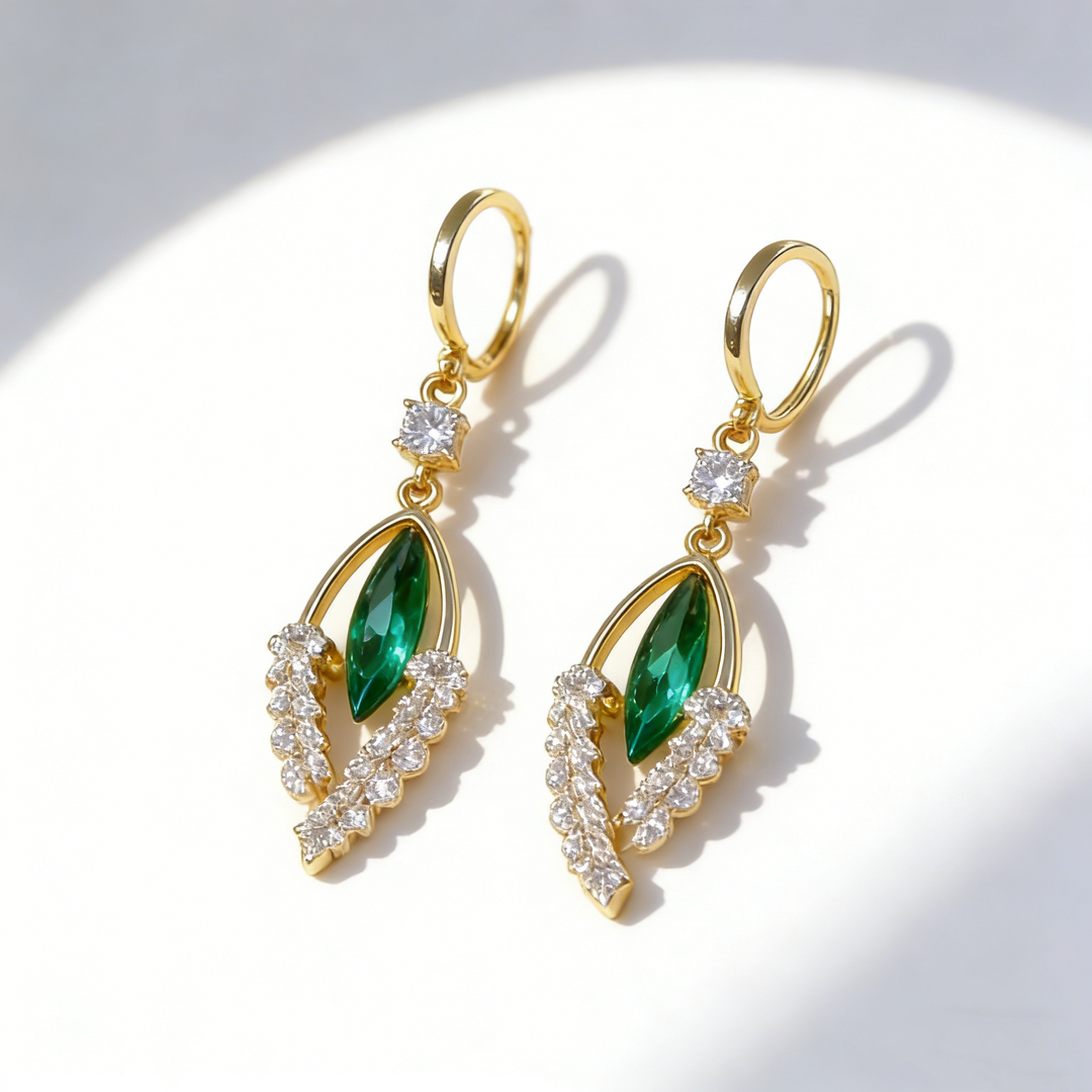 Elegant Green Crystal Leaf Earrings