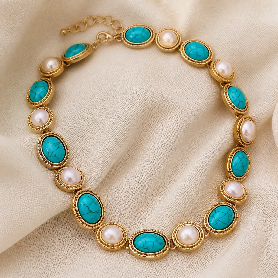 Turquoise & Pearl Antique Gold Statement Set