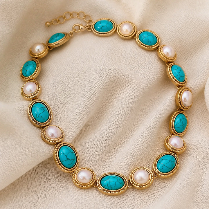 Turquoise & Pearl Antique Gold Statement Set