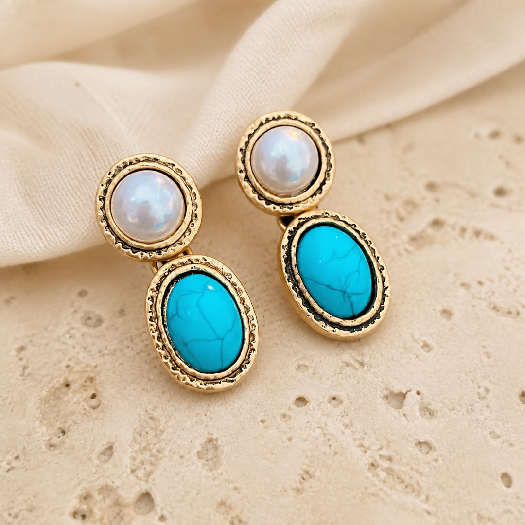 Turquoise & Pearl Antique Gold Statement Set