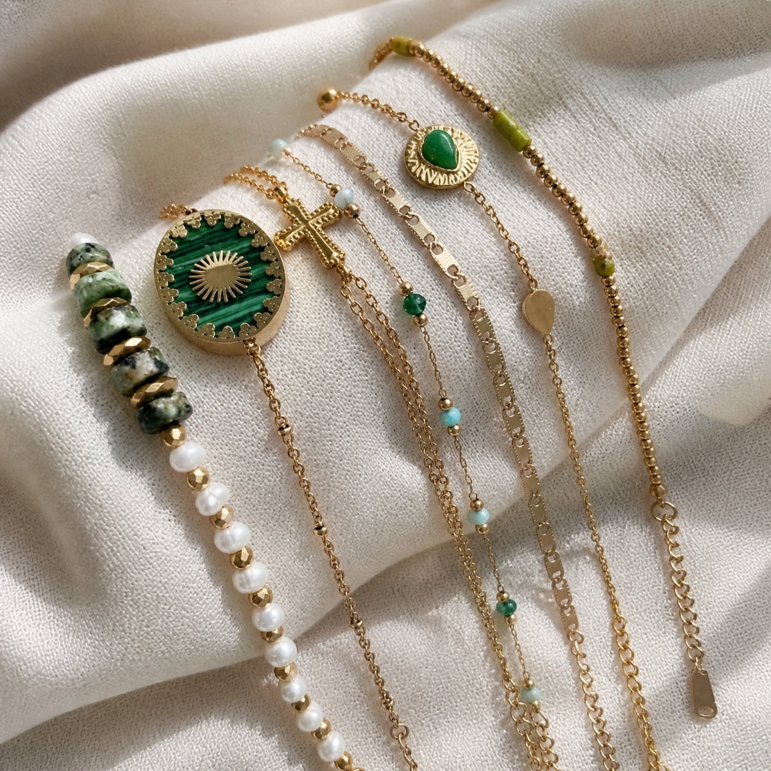 Gold Volcanic Turquoise Bracelet Set