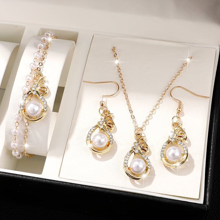 Golden Bow Pearl Jewelry Set