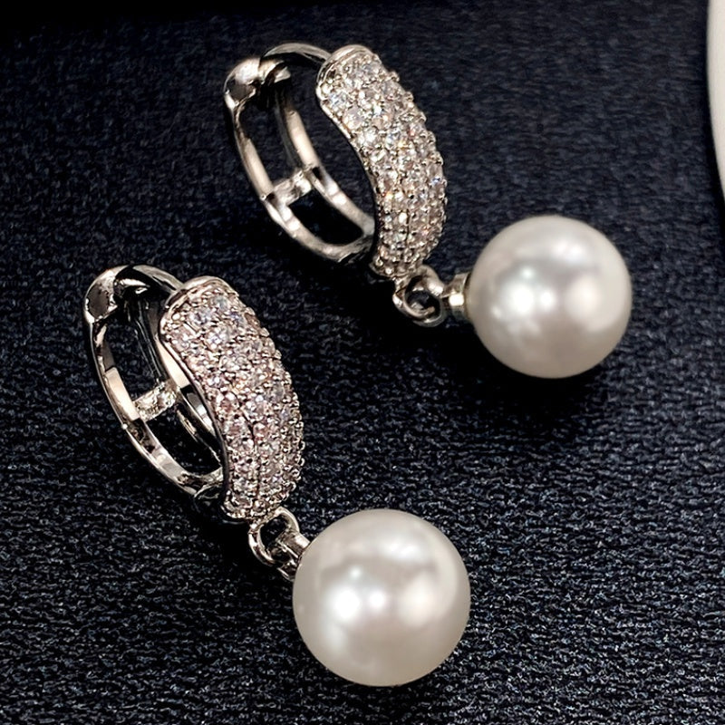 Refined Pearl Drop Hoop Earrings