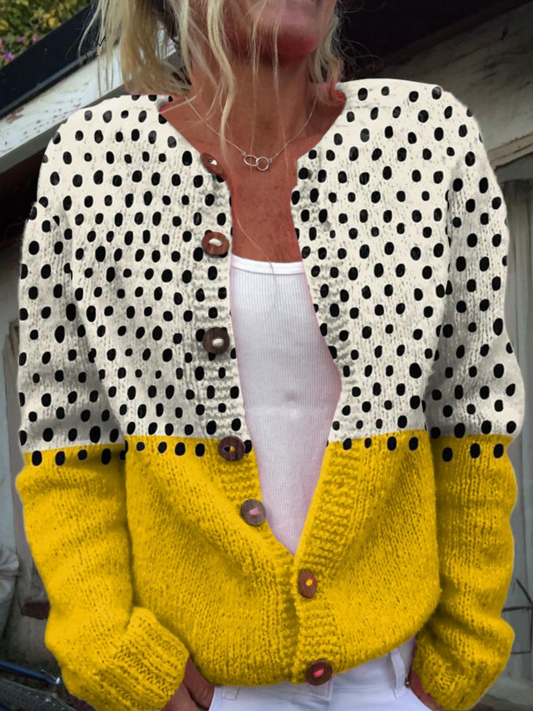Junella™ | Polka Dot Colourblock Cardigan