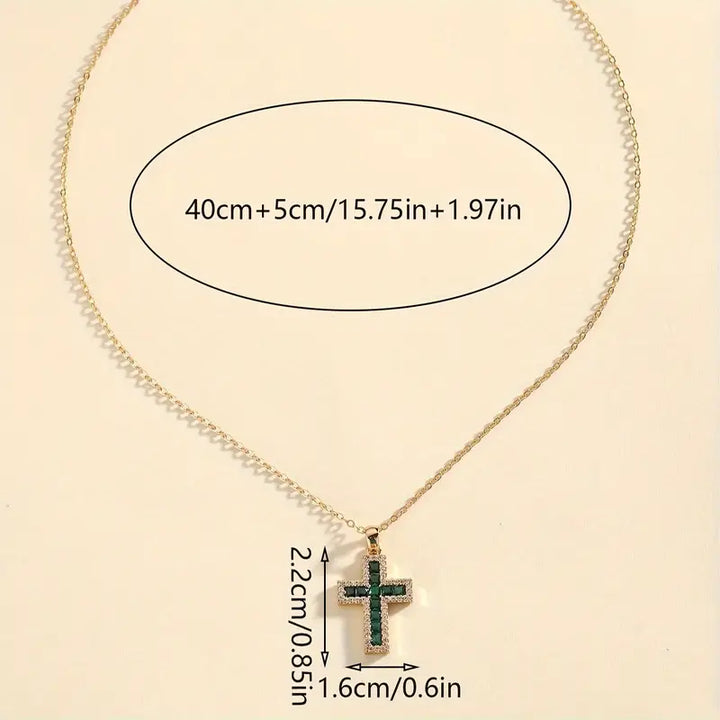 Solene Emerald Cross Pendant Necklace | Gold
