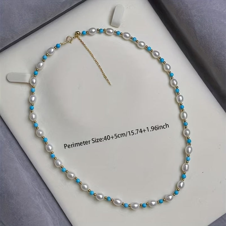 Sophisticated Pearl and Turquoise Beads Necklace