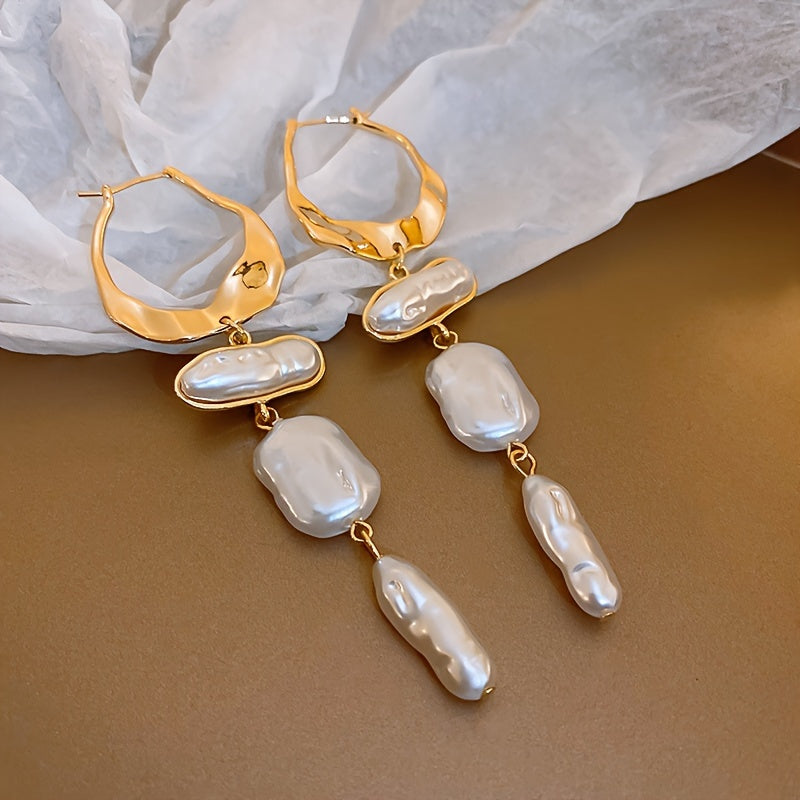Elegant Baroque Pearl Hoop Earrings