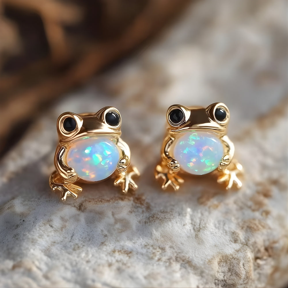 Opal Frog Earrings