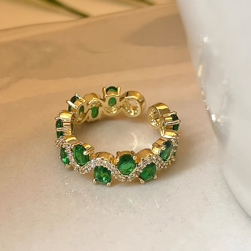 Calira Sparkling Emerald Open Ring | Gold
