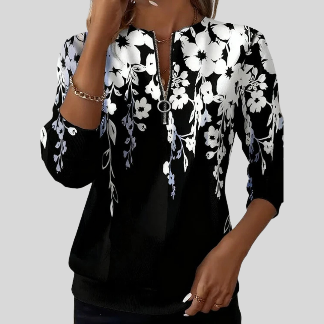 Inès | Pull Zippé Imprimé Floral