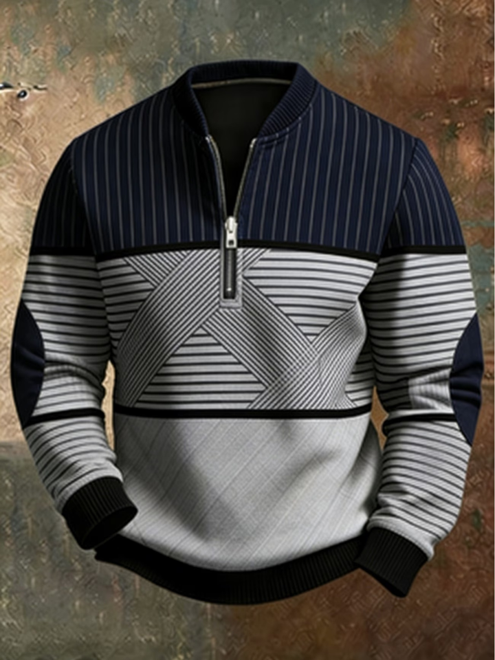Viktor men's half-zip jumper with geometric block pattern, shown on a model