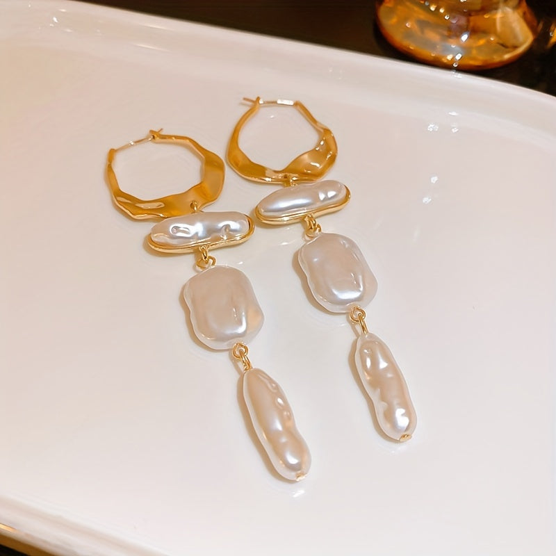 Elegant Baroque Pearl Hoop Earrings