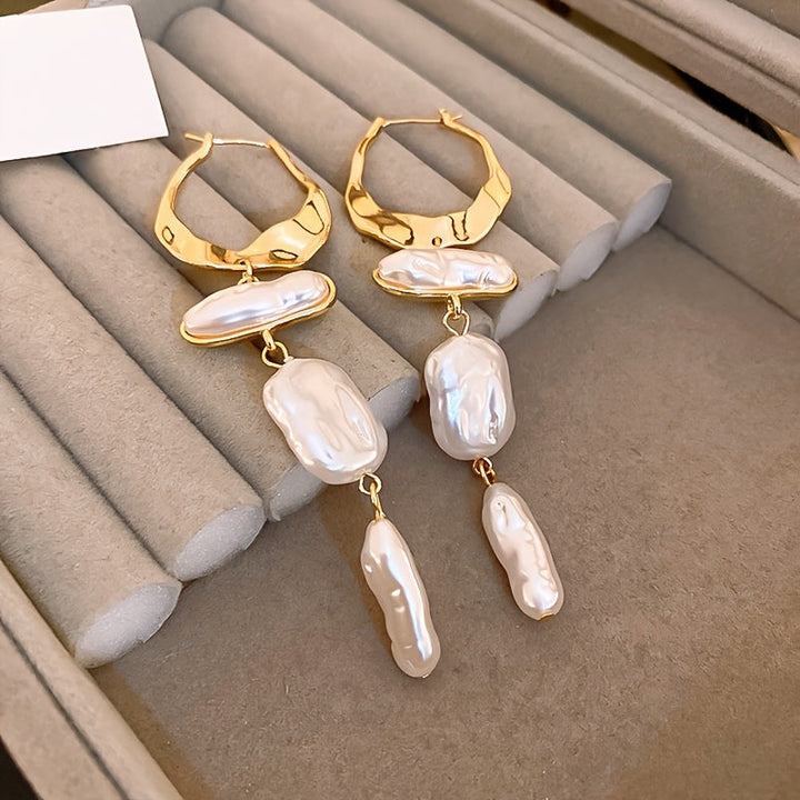 Elegant Baroque Pearl Hoop Earrings