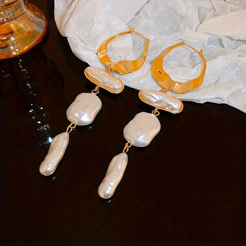 Elegant Baroque Pearl Hoop Earrings