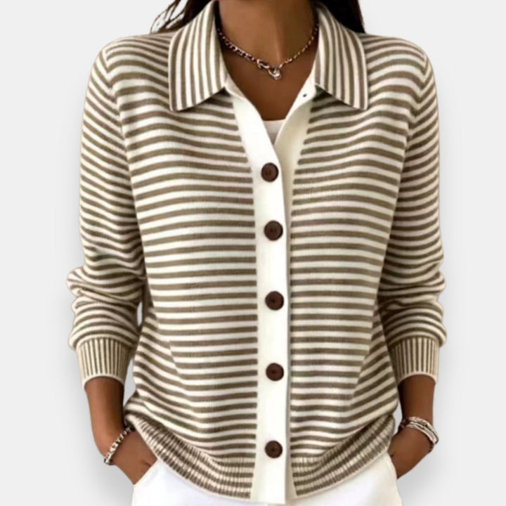 Nola striped button cardigan, front view