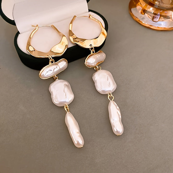 Elegant Baroque Pearl Hoop Earrings