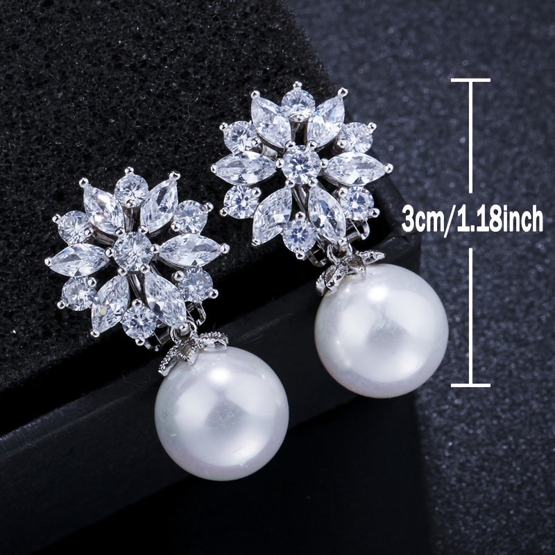 Elegant Pearl Drop Zirconia Clip Earrings