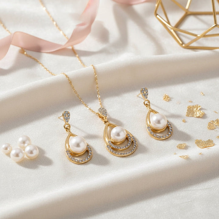 Encircled Pearl Drop Jewelry Set