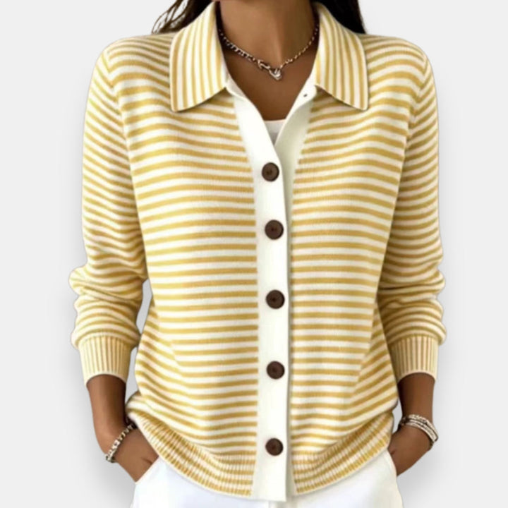 Nola striped button cardigan, colour options laid flat
