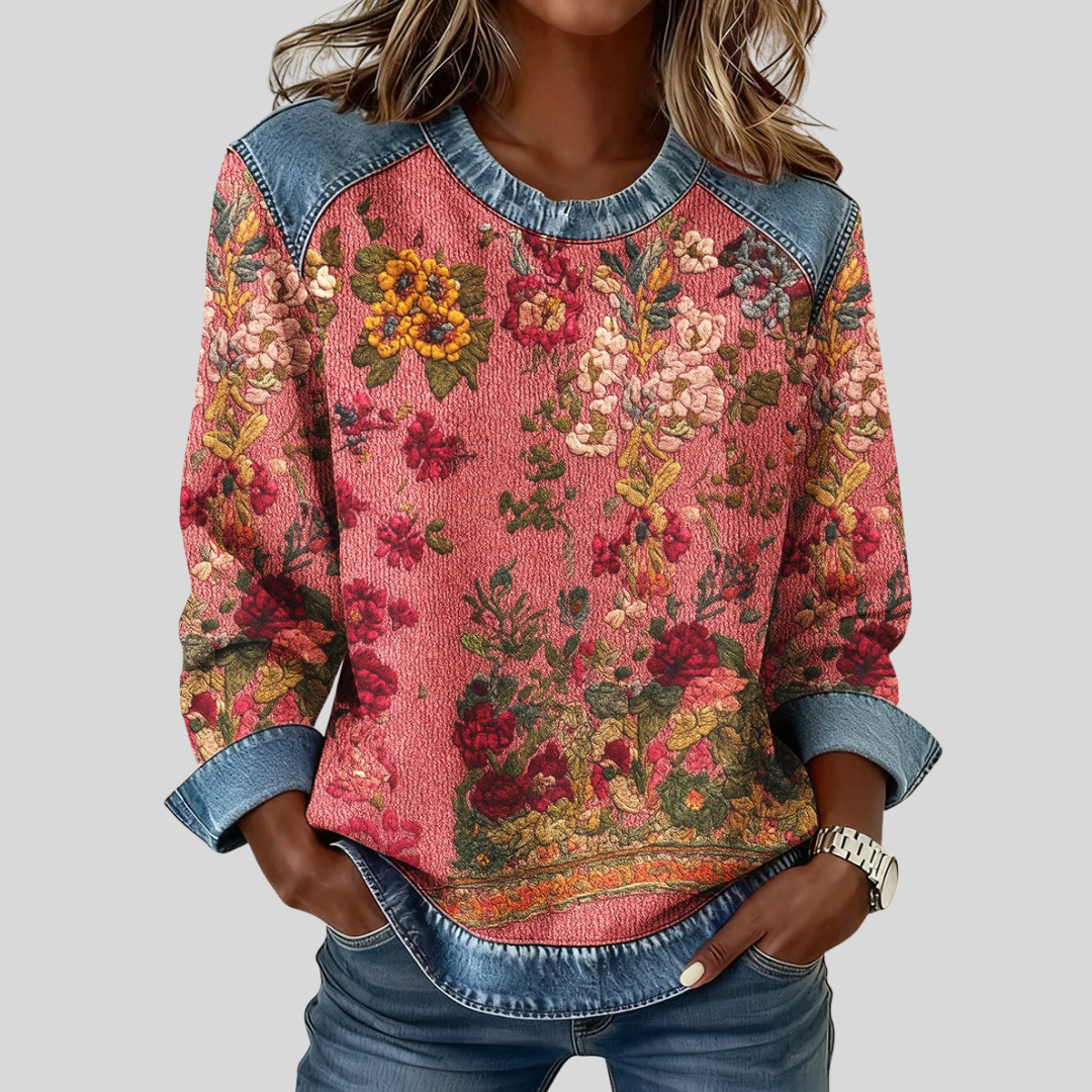 Herminie | Sweat Floral Finition Denim
