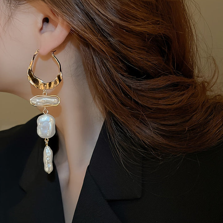 Elegant Baroque Pearl Hoop Earrings