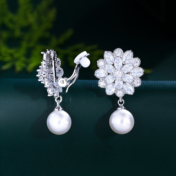 Romantic Pearl Blossom Clip Earrings