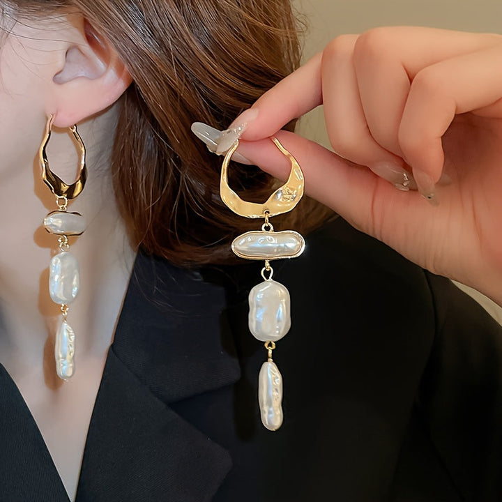 Elegant Baroque Pearl Hoop Earrings