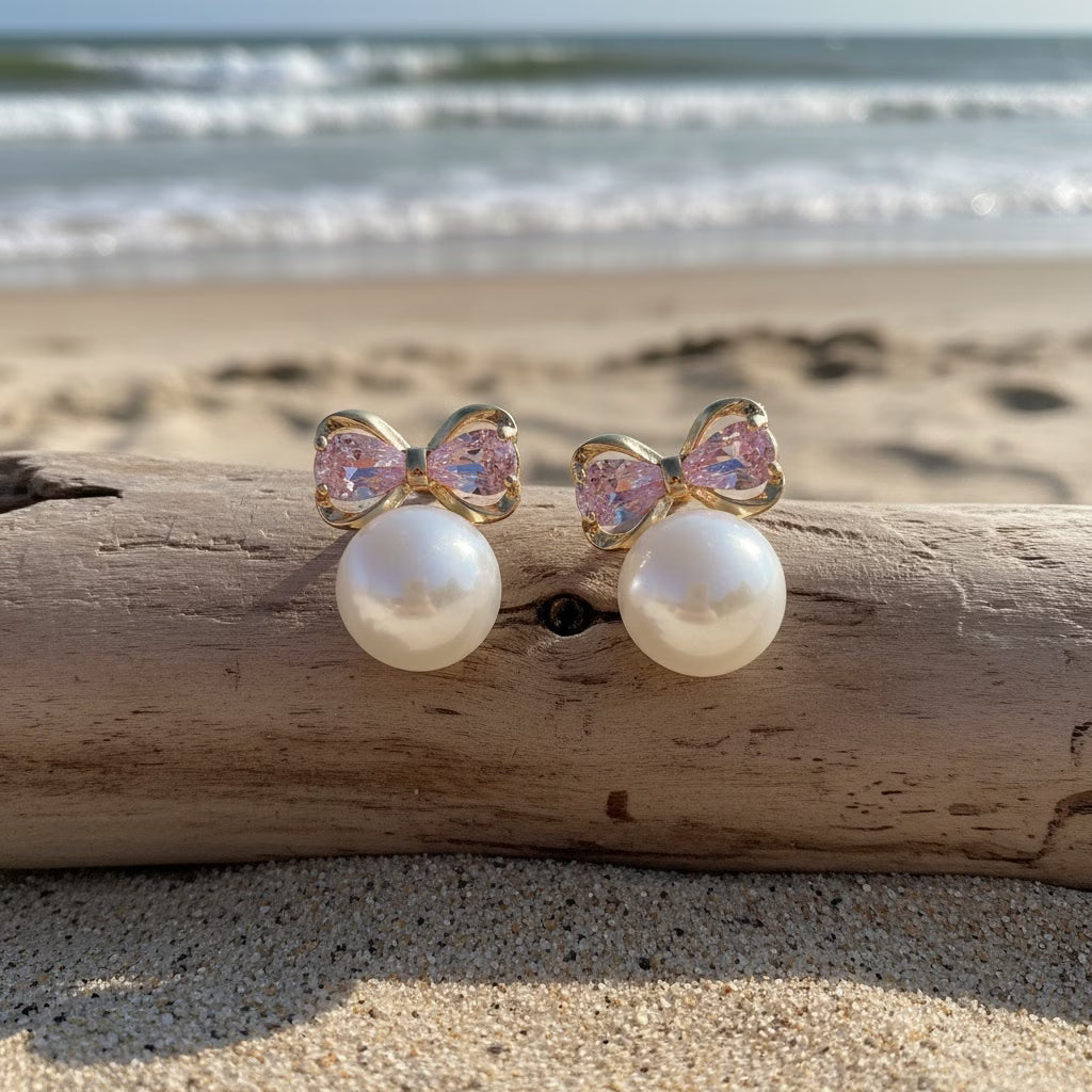 Elegant Bowtie Pearl Earrings