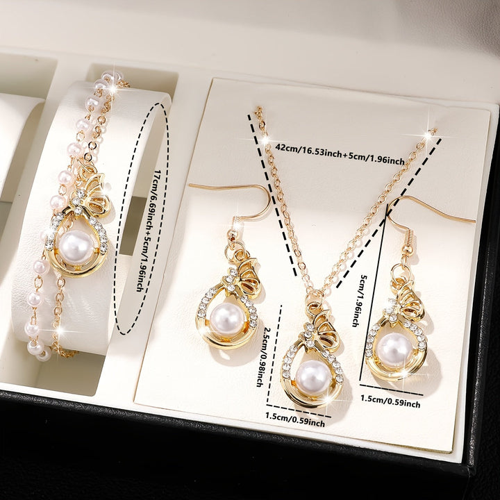 Golden Bow Pearl Jewelry Set