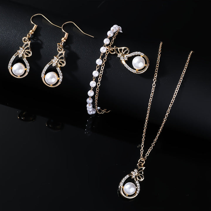 Golden Bow Pearl Jewelry Set