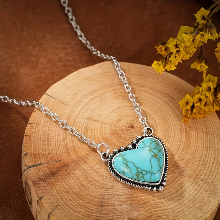 Bohemian Style Turquoise Heart Pendant Necklace