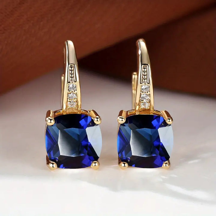 Mystic Sapphire Stone Hoop Earrings | Gold