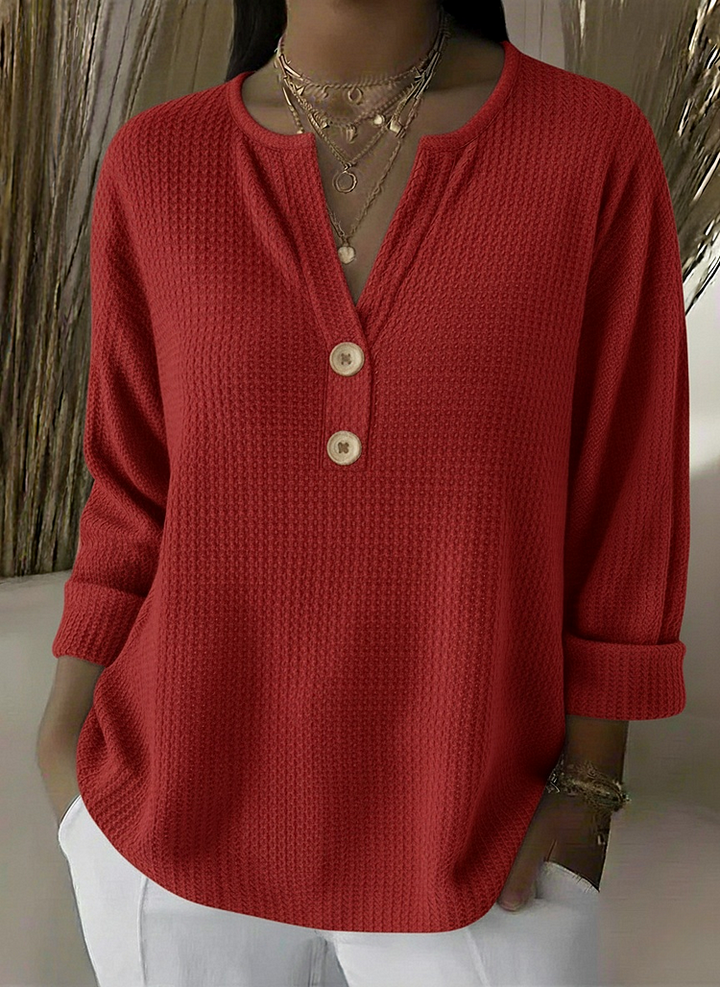 Joséphine | T-shirt Henley Gaufré à Boutons