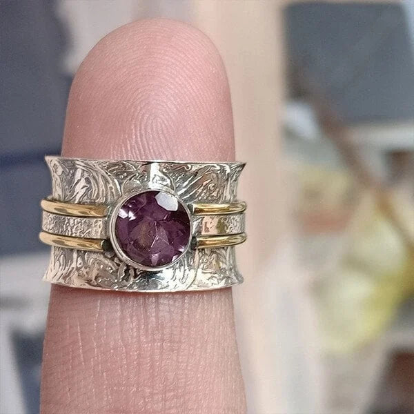 Bohemian Amethyst Crystal Meditation Band Ring