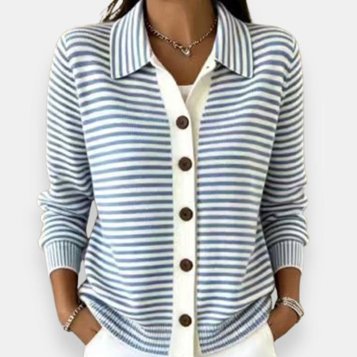 Nola striped button cardigan, ribbed cuff detail