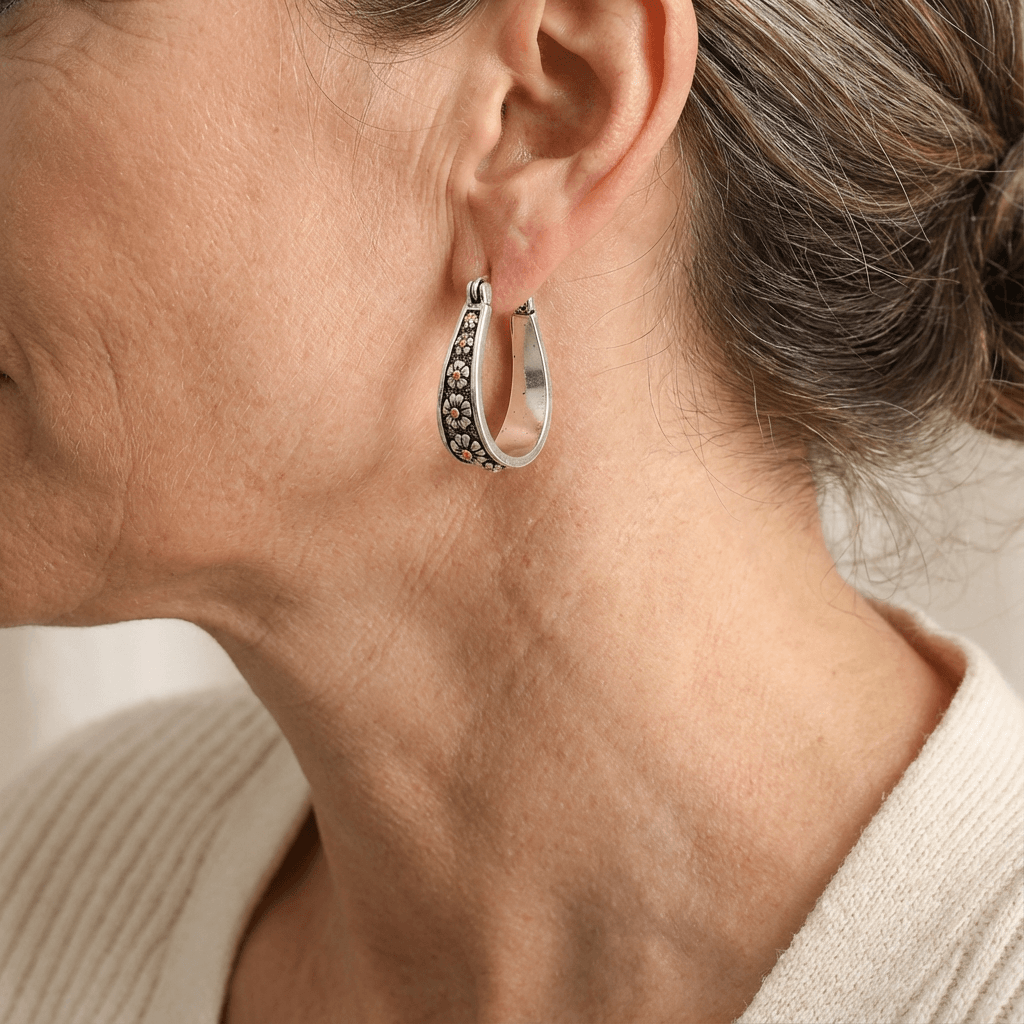 Vintage Hand-Cut Daisy Hoop Earrings