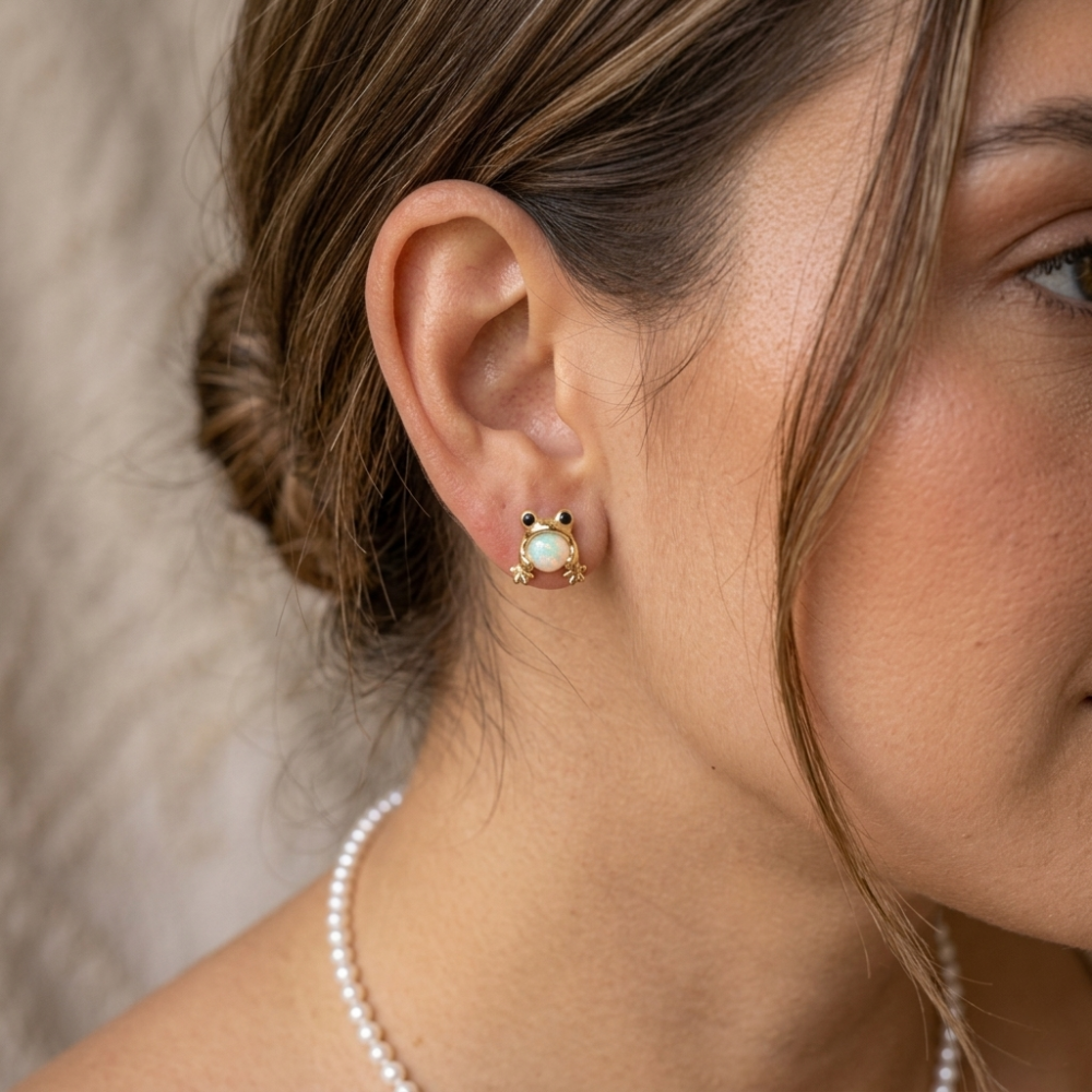 Opal Frog Earrings