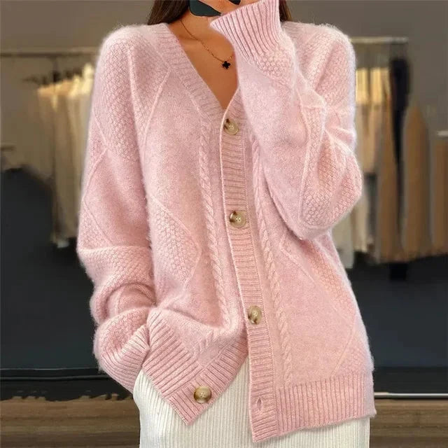 Aaliyah | V-Neck Diamond Knit Button Cardigan