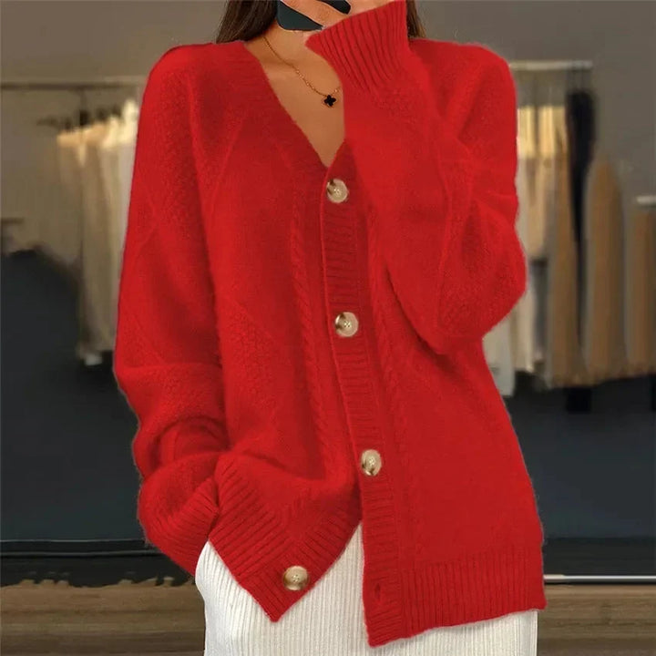 Aaliyah | V-Neck Diamond Knit Button Cardigan
