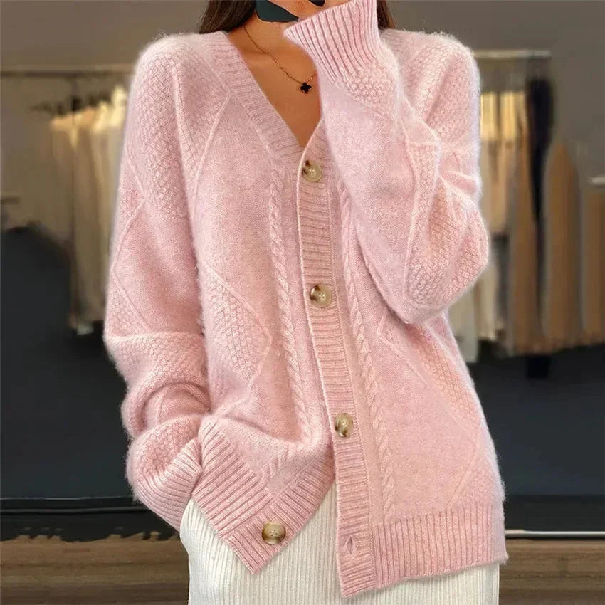 Aaliyah | V-Neck Diamond Knit Button Cardigan