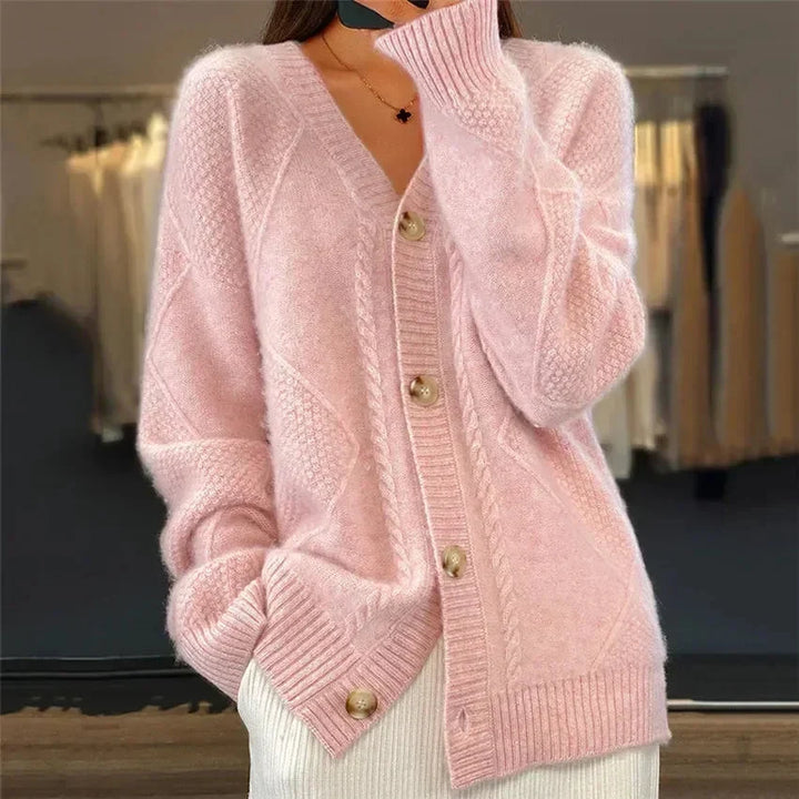 Aaliyah | V-Neck Diamond Knit Button Cardigan