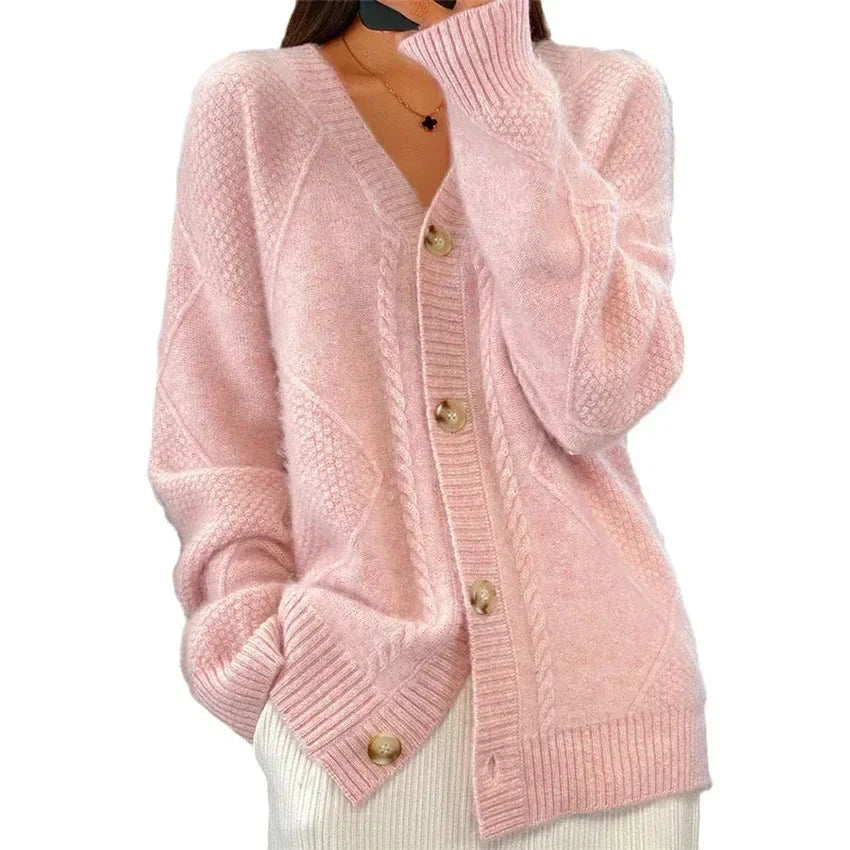 Aaliyah | V-Neck Diamond Knit Button Cardigan