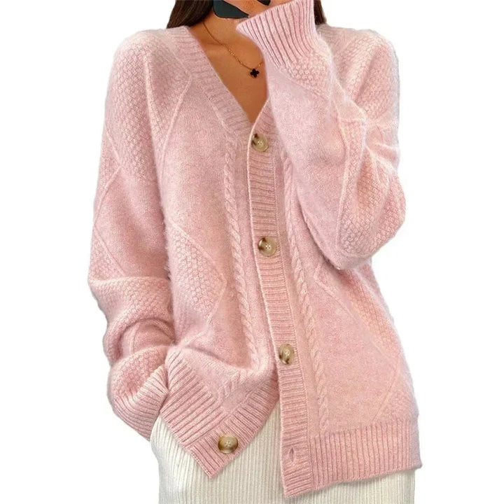Aaliyah | V-Neck Diamond Knit Button Cardigan
